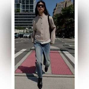 Zara Cream Cropped Soft Bomber Jacket Size XL NWT